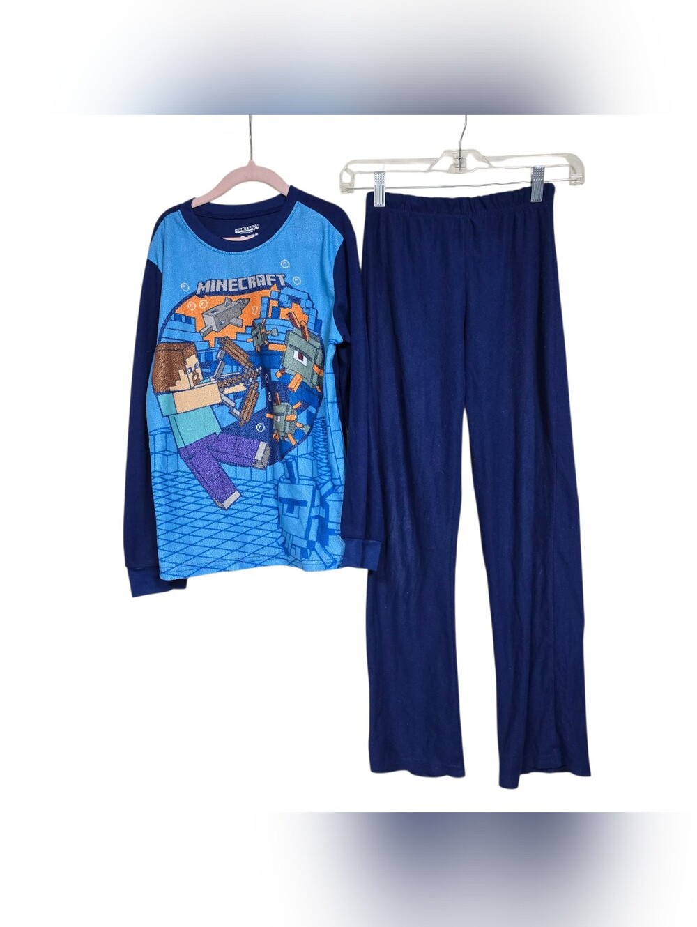 Minecraft Blue Pajamas Boys Matching Set Top & Panta Size 10/12